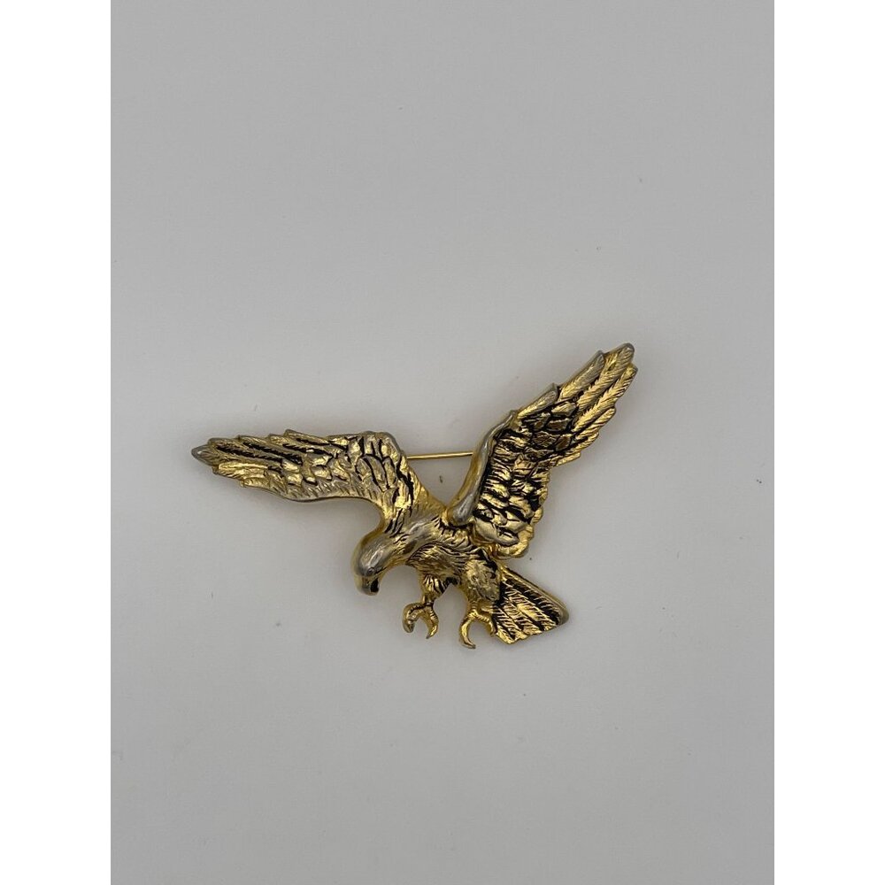 Flying Eagle Brooch Pin Antique Gold Tone Finish 2.5"